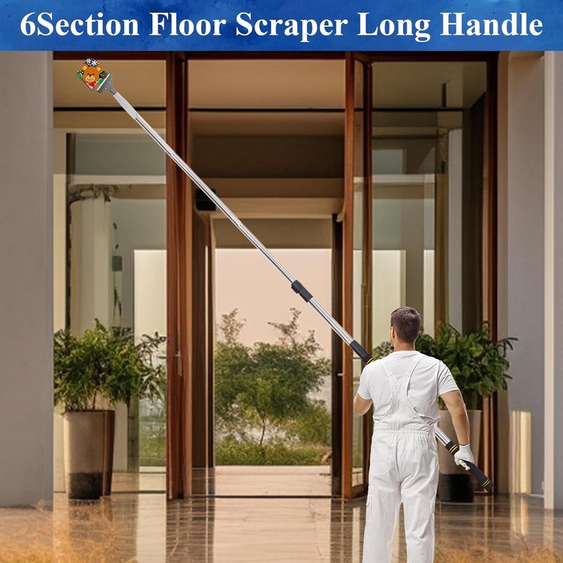 Frebuta 4"Razor Blade Floor Scraper with Long Handle,61in Adjustable Floor Scraper Heavy Duty with 10PCS Extra Metal Blades Paint Scraper for Cleaning Stickers Gum Glass Wall Tile (Retractable 82in) - Image 5